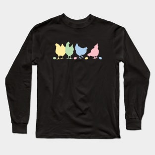 Cute Pastel Easter Egg Flock of Hens for Chicken Lovers Long Sleeve T-Shirt